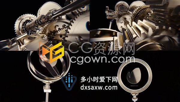 AE模板-大气金属发光齿轮咬合转动演绎颁奖开幕电影开场黄金质感LOGO片头