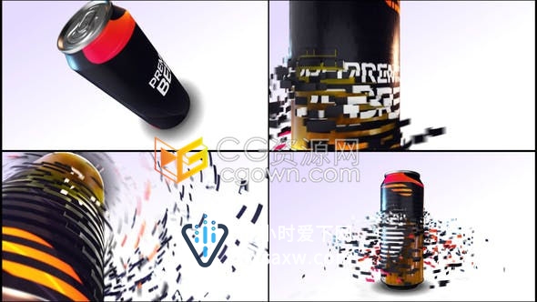 E3D制作罐头食品饮料4K商业广告易拉罐包装设计模型啤酒饮料动画包装镜头-AE模板