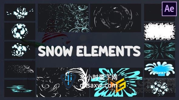 卡通节日元素冬天新年雪球线性爆炸转场风图形动画小视频特效-AE模板