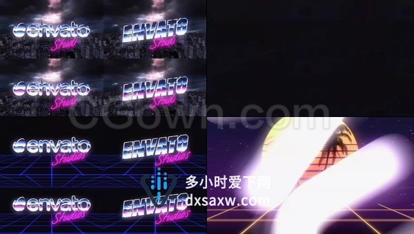 复古徽标展示包3个主题夜间游戏街机城市发光LOGO作品自我介绍-AE模板下载