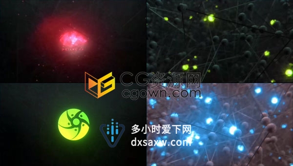 3D抽象分子动画三维彩色科幻发光粒子标志汇聚快速散开LOGO展示片头-AE模板下载