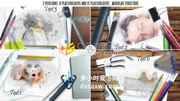 台面草图纸绘制粉笔素描墨水效果展示图片动画学校宣传视频制作-AE模板下载