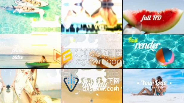 夏天假期旅游视频宣传视频制作卡通流体MG图形动画效果制作-AE模板
