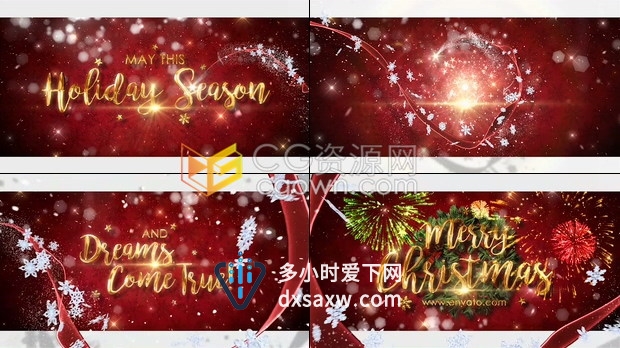 魔术飘带舞动粒子金色文字效果奇妙圣诞节日贺卡公司节日问候有趣动画-AE模板
