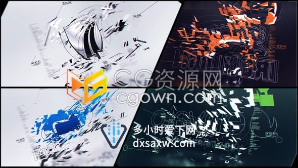 AE模板-3D快速分形碎片效果演绎现代科技公司标志LOGO片头
