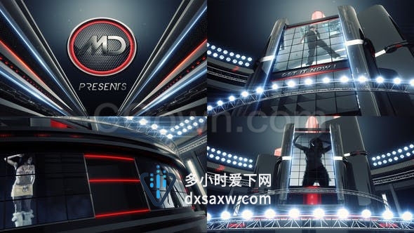 三维空间时尚酷黑舞台表演屏幕展示广播电视体育栏目包装-AE模板下载