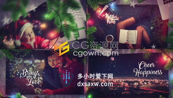 三维逼真圣诞树彩灯装饰雪花飘落效果展示节日祝福视频相册-AE模板下载