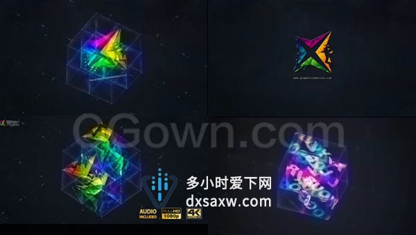 现代动态几何半透明3D魔方logo转动拼图标志展示片头动画-AE模板下载