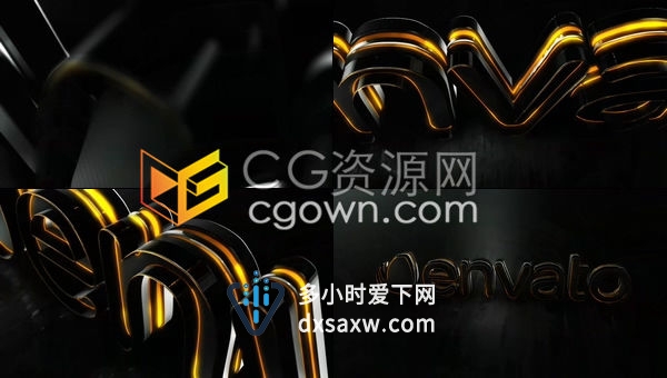 E3D制作企业大气黑色质感发光亮面反射三维标志LOGO动画-AE模板下载