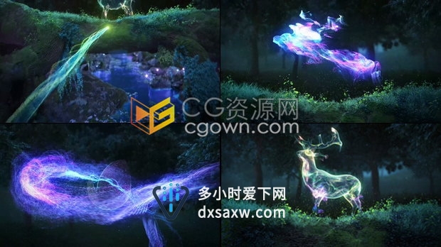 魔法粒子路径动画河流森林草地鹿动物光效形状演绎LOGO片头-AE模板下载