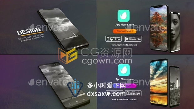 PhoneX与Andriod智能手机介绍APP动画企业产品宣传片3D效果-AE模板下载