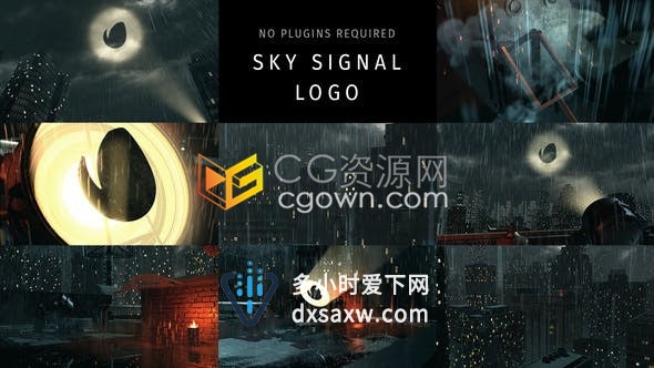 第二个效果超级英雄蝙蝠侠灯塔夜晚天空下雨LOGO动画视频片头效果制作-AE模板下载