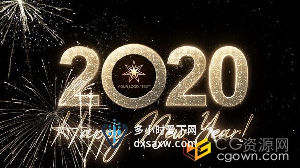 现代豪华时钟2020新年倒计时除夕夜梦幻欢乐庆祝活动-AE模板