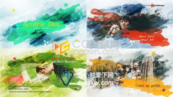 多彩涂鸦展示艺术作品手绘动画视频婚礼表演活动开幕式幻灯片-AE模板