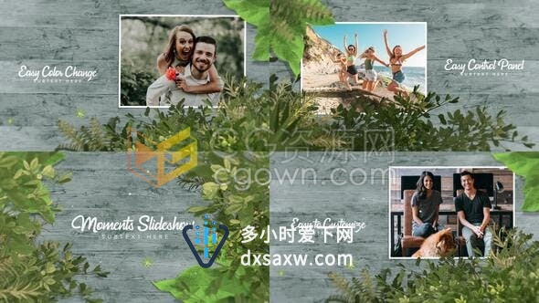 热带雨林树叶前景木板背景效果展示照片动画视频相册制作工程-AE模板下载