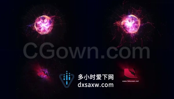 抽象能量球体粒子环绕揭示神秘科技领域标志片头-AE模板下载