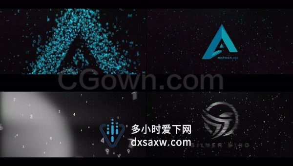 数字字母粒子标识AE模板时尚故障技术LOGO动画