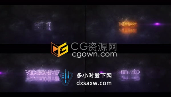 灯光闪烁灰暗背景霓虹灯标志LOGO片头含垂直版式-AE模板下载