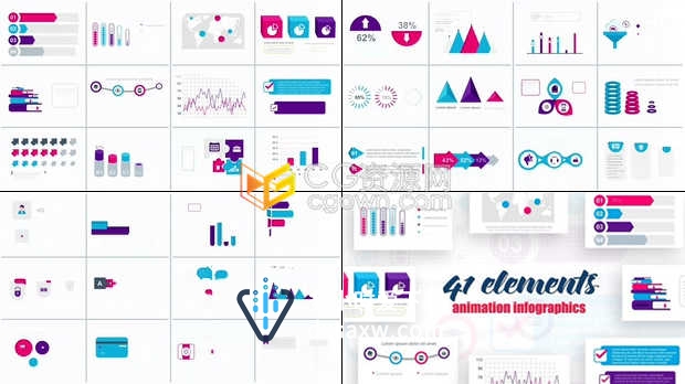 41组Infographics图表分析流程图信息图形统计路线图指标演示-AE模板下载