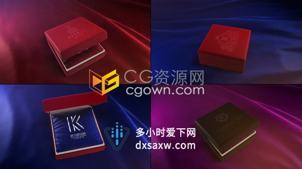 三维立体珠宝盒子打开豪华优雅金色文字LOGO视频片头-AE模板下载