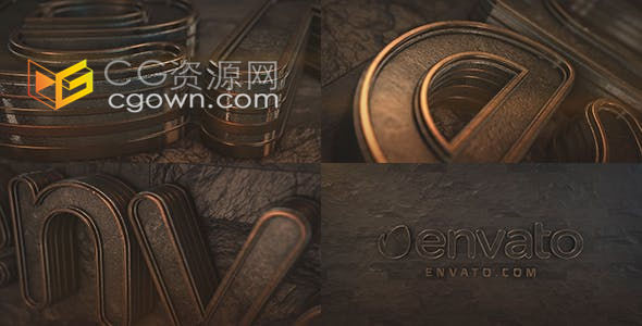 3D金属质感石墙背景复古黄金光泽文字LOGO片头动画-AE模板下载