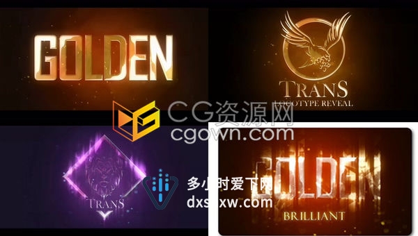 AE模板-钻石般闪耀豪华极简风格金色亮丽高光反射LOGO标志动画