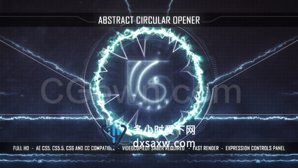 抽象科幻能源辉光圆形LOGO火花电流网格标志电影开场动画-AE模板下载