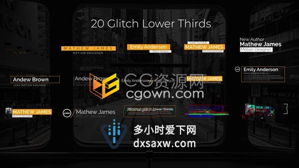 20超现代和先进的故障标题包简约独特闪烁效果字幕条动画-AE模板下载