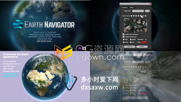 AE模板-地球导航器地球连接网络空间全球地图俯冲旋转变焦动画