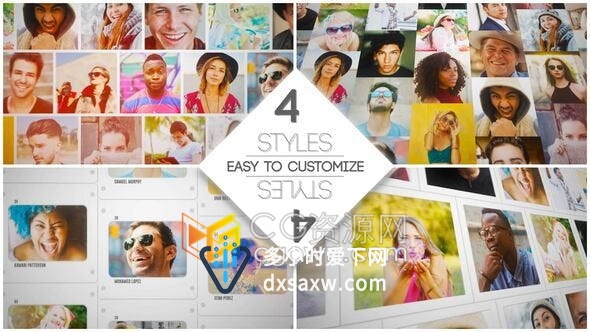 马赛克方格展示拍立得照片墙拼贴演绎摄影师标志LOGO片头-AE模板