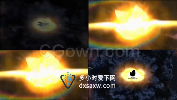 强大爆炸能量粒子火花飞散烟雾弥漫提示标志LOGO动画-AE模板下载