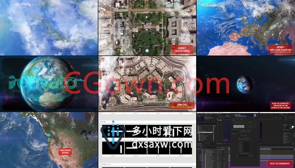 地球变焦地图卫星太空世界地图街道标志展示动画效果-AE模板下载