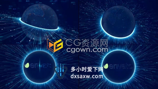 三维高科技地球转动数字线动画展示大数据区块链介绍标志片头AE模板