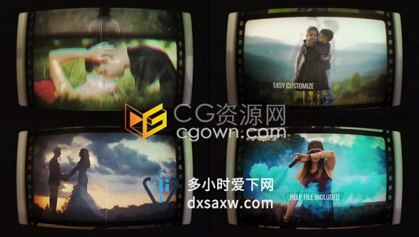 老式复古电影放映机滚动展示怀旧年代感视频相册成长历程电子相册-AE模板