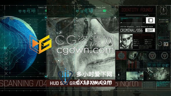 HUD元素间谍卧底高科技网格系统犯罪现场调查游戏电影宣传开场视频-AE模板下载