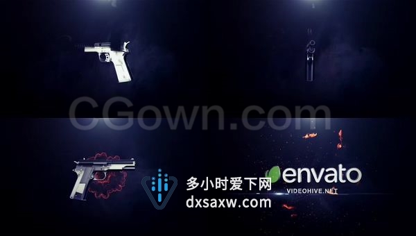 零件掉落组合汇集手枪武器演变LOGO电影预告片产品展示-AE模板下载