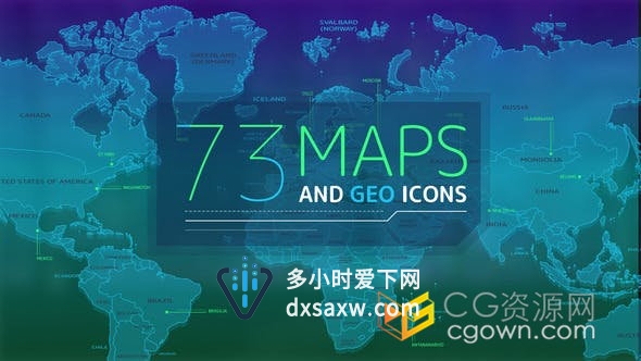 73个地图和地理图标元素4K分辨率创建公司企业视频地理动画图标构图-AE模板