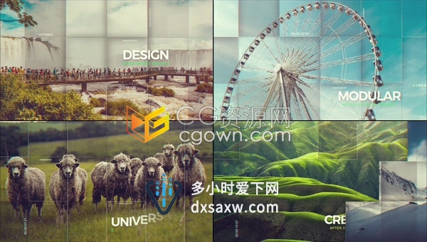 现代企业动态宣传幻灯片网格方块拼接展示图文演示视频相册-AE模板