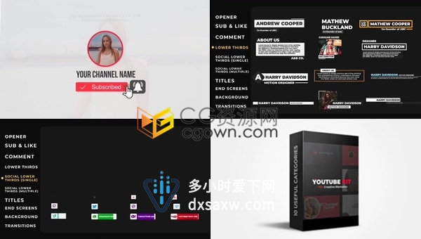社交媒体平台Youtube频道初学者工具包70+完整元素包装AE模板