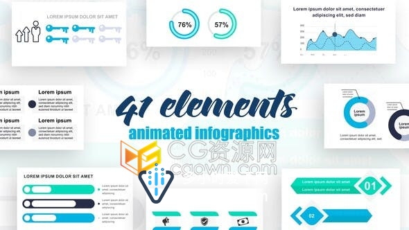 AE模板40个图表元素企业方案分析统计Infographics图形动画视频