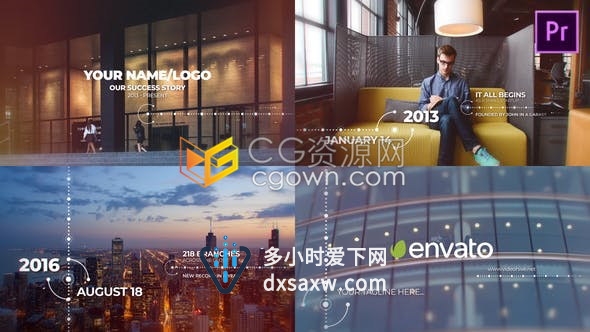 现代时尚时间线宣传介绍公司商业历史发展图文动画视频效果-AE与PR模板下载