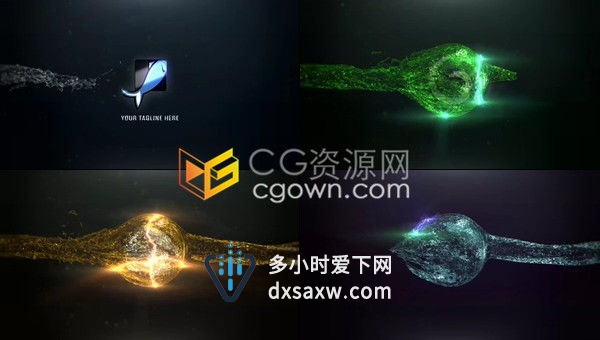 三维能量水流冲击汇成球体标志展示液体饮料广告动画-AE模板下载