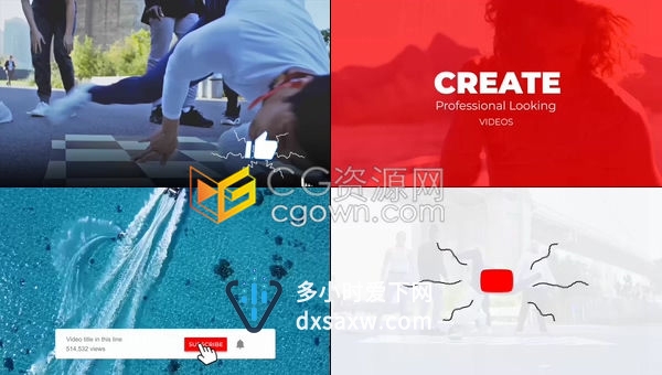 社交平台Youtube频道宣传关注点赞追随订阅按钮小动画-AE模板下载