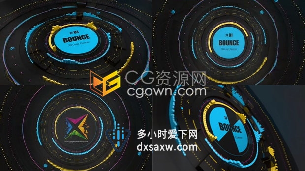 简短快速抽象3D音频频谱扬声器动画揭示播放器音乐标志LOGO片头-AE模板下载