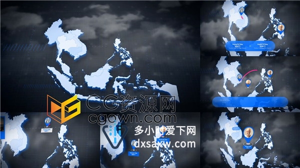 东南亚地区Map地图动画文莱柬埔寨老挝马来西亚介绍视频-AE模板下载