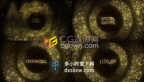 璀璨金色玻璃方块反光旋转光圈舞台背景特效奖项提名展示晚会开幕标题-AE模板
