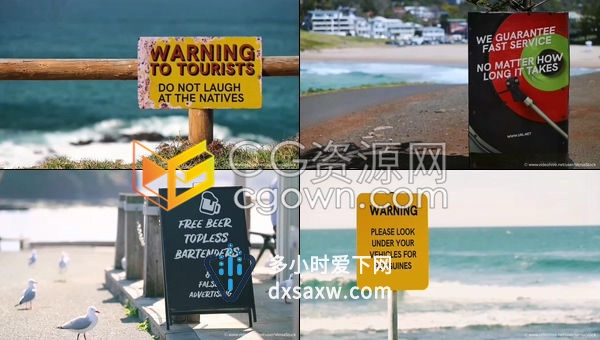 AE模板-结合实拍场景逼真户外广告牌路牌安全警示牌商场店铺指示牌展示