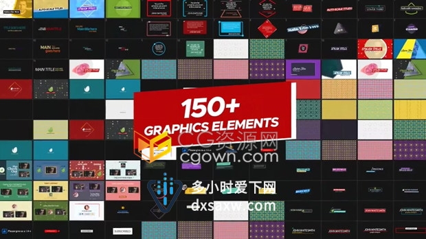 150+4K独特图形元素包订阅按钮图标背景字幕条转场等多种类别的包装元素-AE模板