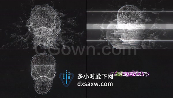 信号损坏几何图形恐怖黑暗头骨图像显现演绎LOGO片头-AE模板下载