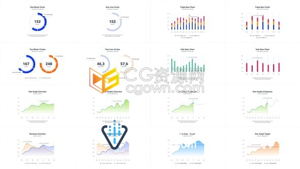 现代设计24个简约数据信息图表元素公司数据分析演示动画-AE模板